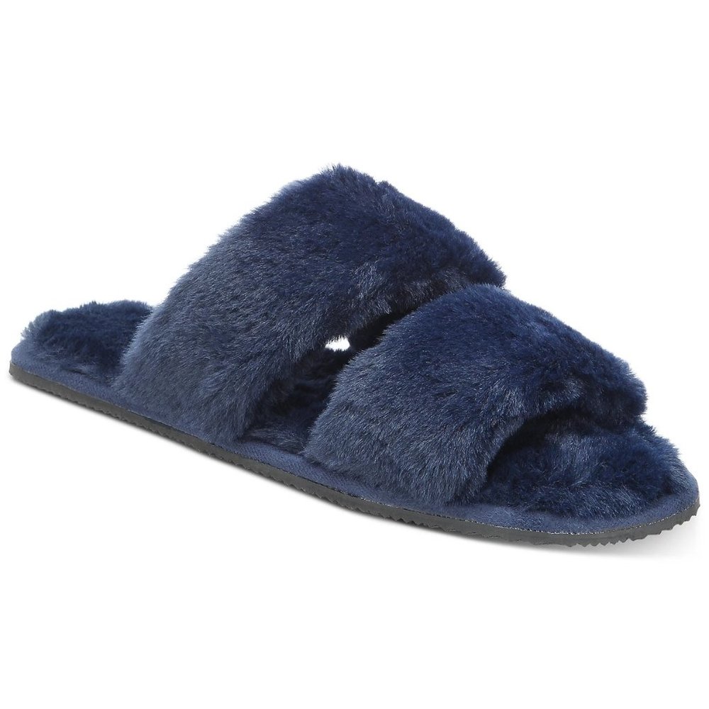 NEW‎ Alfani Size XL 10/11 Blue Faux Fur Soft Sandal Slippers Slides